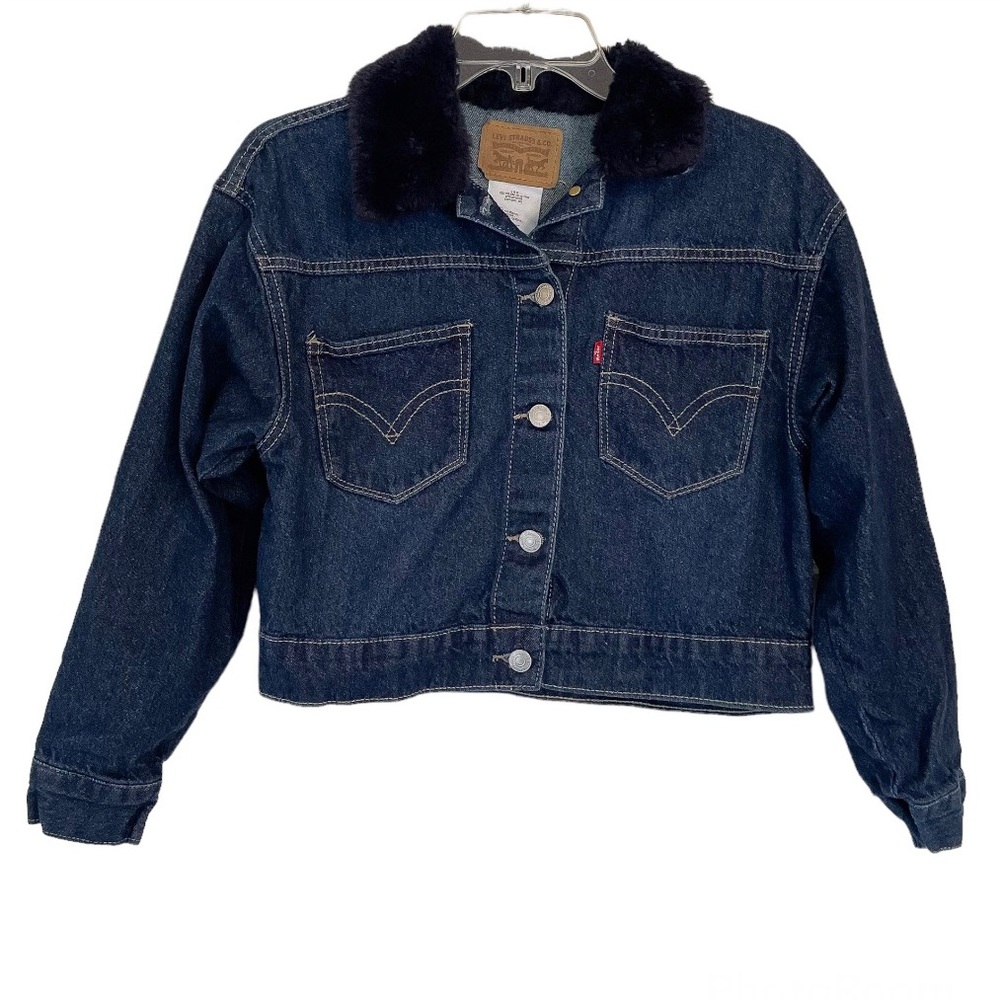 Levi’s Trucker Denim Jacket Kids Sz Large Faux Fur Collar